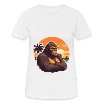 Gorilla Funny Cartoon Kawaii Beach Illustration - Women's Breathable T-Shirt - white - Front - AI Model Female 172 dark (172cm)