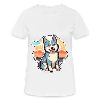 Husky Hund Lustige Karikatur Kawaii Strand Illustration - Frauen T-Shirt atmungsaktiv - Weiß - Vorne - AI Model Female 172 dark (172cm)