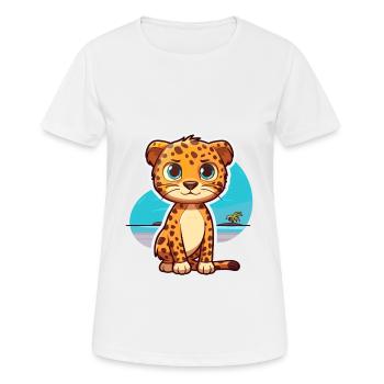 Leopard Lustige Karikatur Kawaii Strand Illustration - Frauen T-Shirt atmungsaktiv - Weiß - Vorne - AI Model Female 172 dark (172cm)