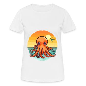 Oktopus Lustige Karikatur Kawaii Strand Illustration - Frauen T-Shirt atmungsaktiv - Weiß - Vorne - AI Model Female 172 dark (172cm)