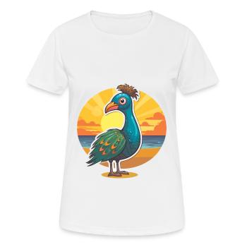 Peacock Funny Cartoon Kawaii Beach Illustration - Women's Breathable T-Shirt - white - Front - AI Model Female 172 dark (172cm)
