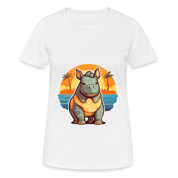 Rhino Funny Cartoon Kawaii Beach Illustration - Women's Breathable T-Shirt - white - Front - AI Model Female 172 dark (172cm)