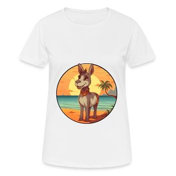 Donkey Funny Cartoon Kawaii Beach Illustration - Women's Breathable T-Shirt - white - Front - AI Model Female 172 dark (172cm)