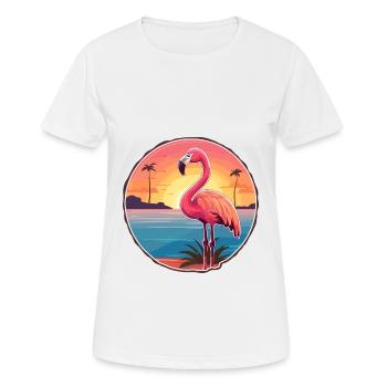 Flamingo-lustige Cartoon-Kawaii-Strand-Illustration - Frauen T-Shirt atmungsaktiv - Weiß - Vorne - AI Model Female 172 dark (172cm)
