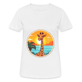 Giraffe Funny Cartoon Kawaii Beach Illustration - Women's Breathable T-Shirt - white - Front - AI Model Female 172 dark (172cm)