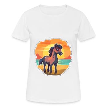 Pferd, lustig, Karikatur, Kawaii, Strand, Illustration - Frauen T-Shirt atmungsaktiv - Weiß - Vorne - AI Model Female 172 dark (172cm)
