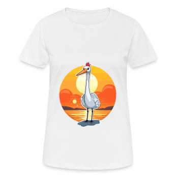 Crane Funny Cartoon Kawaii Beach Illustration - Women's Breathable T-Shirt - white - Front - AI Model Female 172 dark (172cm)