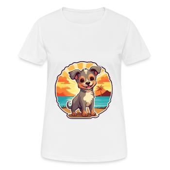 Dog Funny Cartoon Kawaii Beach Illustration - Women's Breathable T-Shirt - white - Front - AI Model Female 172 dark (172cm)