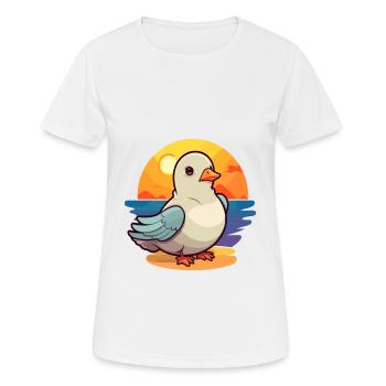 Dove Funny Cartoon Kawaii Beach Illustration - Women's Breathable T-Shirt - white - Front - AI Model Female 172 dark (172cm)