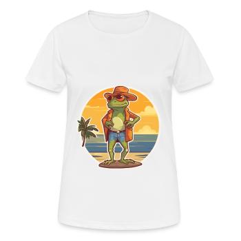 Frosch Lustige Karikatur Kawaii Strand Illustration - Frauen T-Shirt atmungsaktiv - Weiß - Vorne - AI Model Female 172 dark (172cm)