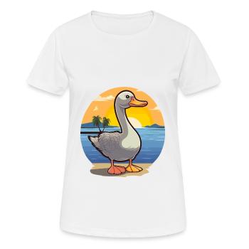 Goose Funny Cartoon Kawaii Beach Illustration - Women's Breathable T-Shirt - white - Front - AI Model Female 172 dark (172cm)