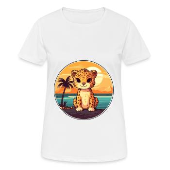 Jaguar Lustige Karikatur Kawaii Strand Illustration - Frauen T-Shirt atmungsaktiv - Weiß - Vorne - AI Model Female 172 dark (172cm)