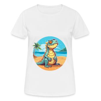 Iguana Funny Cartoon Kawaii Beach Illustration - Women's Breathable T-Shirt - white - Front - AI Model Female 172 dark (172cm)