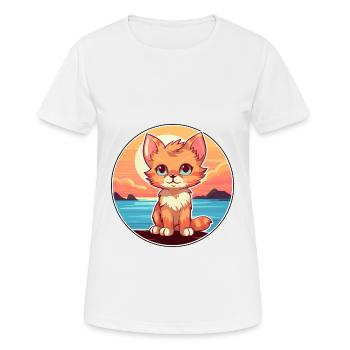 Kitten Funny Cartoon Kawaii Beach Illustration - Women's Breathable T-Shirt - white - Front - AI Model Female 172 dark (172cm)