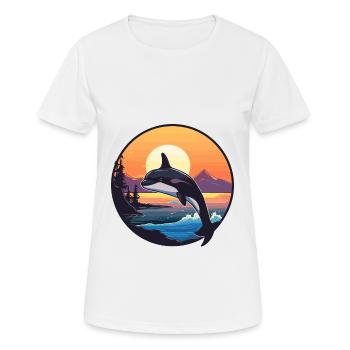 Orca Funny Cartoon Kawaii Beach Illustration - Women's Breathable T-Shirt - white - Front - AI Model Female 172 dark (172cm)