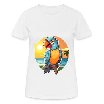 Parrot Funny Cartoon Kawaii Beach Illustration - Women's Breathable T-Shirt - white - Front - AI Model Female 172 dark (172cm)