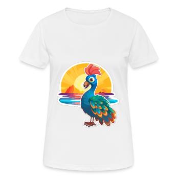Peacock Funny Cartoon Kawaii Beach Illustration - Women's Breathable T-Shirt - white - Front - AI Model Female 172 dark (172cm)