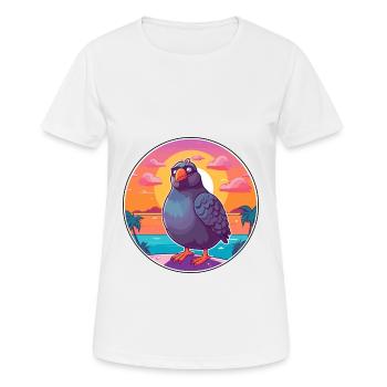 Pigeon Funny Cartoon Kawaii Beach Illustration - Women's Breathable T-Shirt - white - Front - AI Model Female 172 dark (172cm)