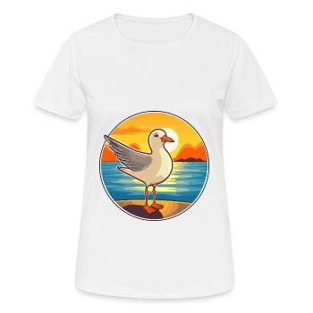 Seagull Funny Cartoon Kawaii Beach Illustration - Women's Breathable T-Shirt - white - Front - AI Model Female 172 dark (172cm)