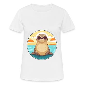 Siegel Lustige Karikatur Kawaii Strand Illustration - Frauen T-Shirt atmungsaktiv - Weiß - Vorne - AI Model Female 172 dark (172cm)