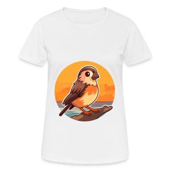 Sparrow Funny Cartoon Kawaii Beach Illustration - Women's Breathable T-Shirt - white - Front - AI Model Female 172 dark (172cm)