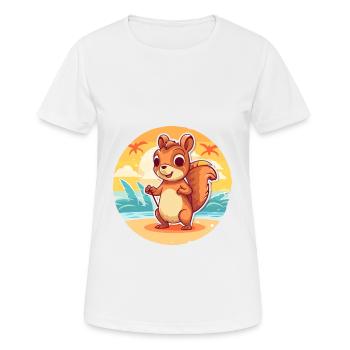 Squirrel Funny Cartoon Kawaii Beach Illustration - Women's Breathable T-Shirt - white - Front - AI Model Female 172 dark (172cm)