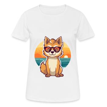 Wolf Funny Cartoon Kawaii Beach Illustration - Women's Breathable T-Shirt - white - Front - AI Model Female 172 dark (172cm)