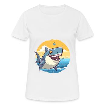 Shark Funny Cartoon Kawaii Beach Illustration - Women's Breathable T-Shirt - white - Front - AI Model Female 172 dark (172cm)