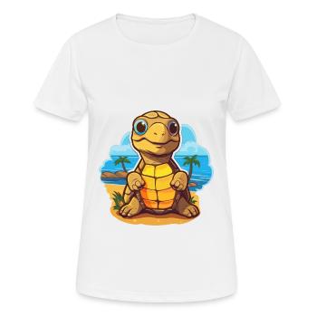 Sea Turtle Funny Cartoon Kawaii Beach Illustration - Women's Breathable T-Shirt - white - Front - AI Model Female 172 dark (172cm)