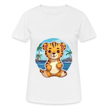Tiger Lustige Karikatur Kawaii Strand Illustration - Frauen T-Shirt atmungsaktiv - Weiß - Vorne - AI Model Female 172 dark (172cm)