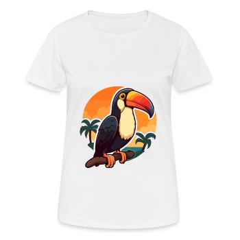 Toucan Funny Cartoon Kawaii Beach Illustration - Women's Breathable T-Shirt - white - Front - AI Model Female 172 dark (172cm)