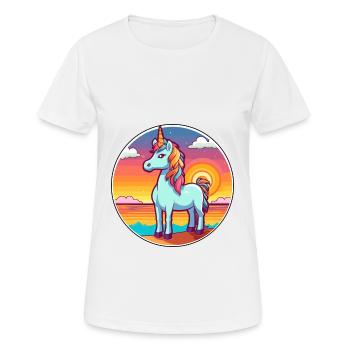 Einhorn Lustige Karikatur Kawaii Strand Illustration - Frauen T-Shirt atmungsaktiv - Weiß - Vorne - AI Model Female 172 dark (172cm)