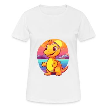Dinosaurier-lustige Cartoon-Kawaii-Strand-Illustration - Frauen T-Shirt atmungsaktiv - Weiß - Vorne - AI Model Female 172 dark (172cm)