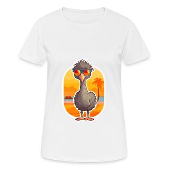 Emu Funny Cartoon Kawaii Beach Illustration - Women's Breathable T-Shirt - white - Front - AI Model Female 172 dark (172cm)