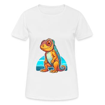 Caméléon drôle de dessin animé kawaii plage illustration - T-shirt respirant Femme - blanc - Devant - AI Model Female 172 dark (172cm)