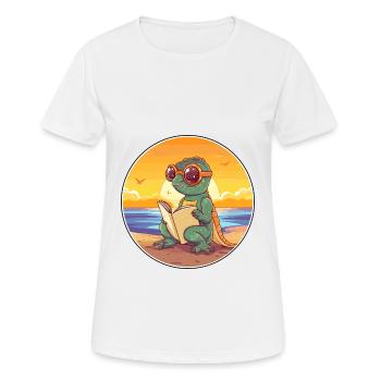 Chameleon Cute Funny Cartoon Kawaii Book Beach - Women's Breathable T-Shirt - white - Front - AI Model Female 172 dark (172cm)