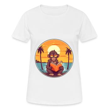 Babouin Mignon Drôle Dessin Animé Kawaii Livre Plage - T-shirt respirant Femme - blanc - Devant - AI Model Female 172 dark (172cm)
