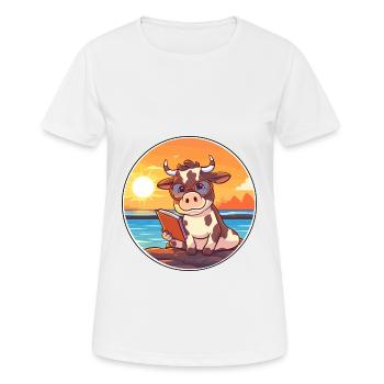 Vache Mignon Drôle Dessin Animé Kawaii Livre Plage - T-shirt respirant Femme - blanc - Devant - AI Model Female 172 dark (172cm)