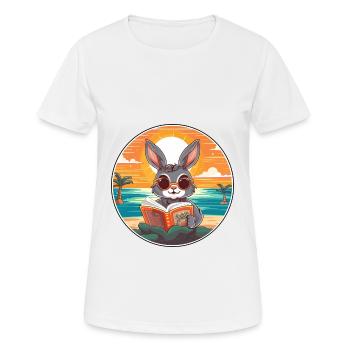 Hase Niedlich Lustige Karikatur Kawaii Buch Strand - Frauen T-Shirt atmungsaktiv - Weiß - Vorne - AI Model Female 172 dark (172cm)
