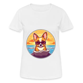 Corgi Dog Cute Funny Cartoon Kawaii Book Beach - Women's Breathable T-Shirt - white - Front - AI Model Female 172 dark (172cm)