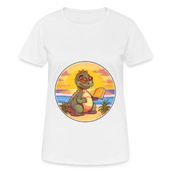 Dinosaure Mignon Dessin Animé Drôle Kawaii Livre Plage - T-shirt respirant Femme - blanc - Devant - AI Model Female 172 dark (172cm)