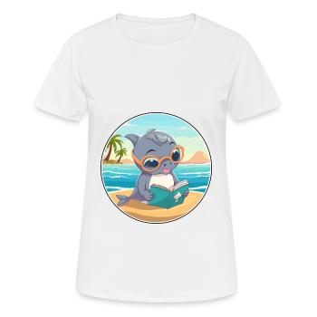 Delfin Niedlich Lustige Karikatur Kawaii Buch Strand - Frauen T-Shirt atmungsaktiv - Weiß - Vorne - AI Model Female 172 dark (172cm)