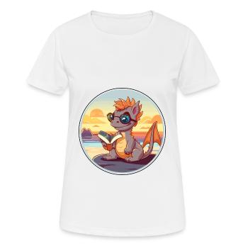 Drache Niedlicher lustiger Cartoon Kawaii Buchstrand - Frauen T-Shirt atmungsaktiv - Weiß - Vorne - AI Model Female 172 dark (172cm)