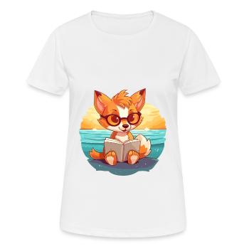 Fox Cute Funny Cartoon Kawaii Book Beach - Frauen T-Shirt atmungsaktiv - Weiß - Vorne - AI Model Female 172 dark (172cm)