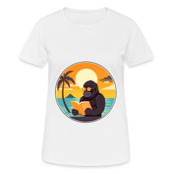 Gorilla Cute Funny Cartoon Kawaii Book Beach - Women's Breathable T-Shirt - white - Front - AI Model Female 172 dark (172cm)