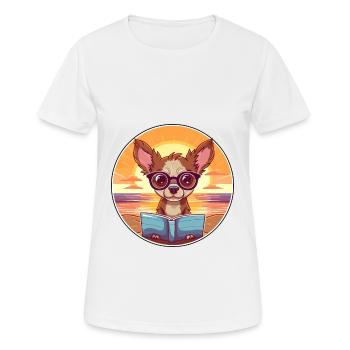 Chihuahua Dog Cute Funny Cartoon Kawaii Book Beach - Women's Breathable T-Shirt - white - Front - AI Model Female 172 dark (172cm)