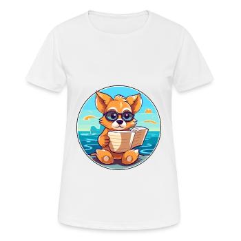 Chien Mignon Drôle Dessin Animé Kawaii Livre Plage - T-shirt respirant Femme - blanc - Devant - AI Model Female 172 dark (172cm)