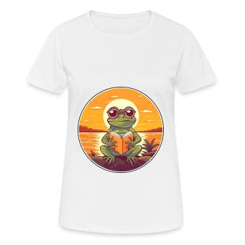 Frosch Niedlich Lustige Karikatur Kawaii Buch Strand - Frauen T-Shirt atmungsaktiv - Weiß - Vorne - AI Model Female 172 dark (172cm)