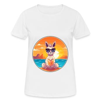 Llama Cute Funny Cartoon Kawaii Book Beach - Women's Breathable T-Shirt - white - Front - AI Model Female 172 dark (172cm)