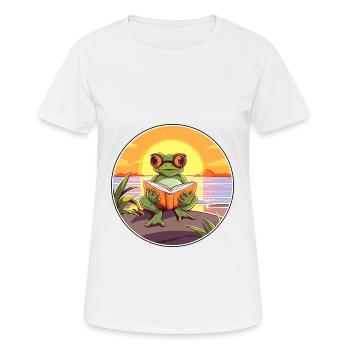 Frosch-niedlicher lustiger Karikatur-Kawaii-Buch-Strand - Frauen T-Shirt atmungsaktiv - Weiß - Vorne - AI Model Female 172 dark (172cm)